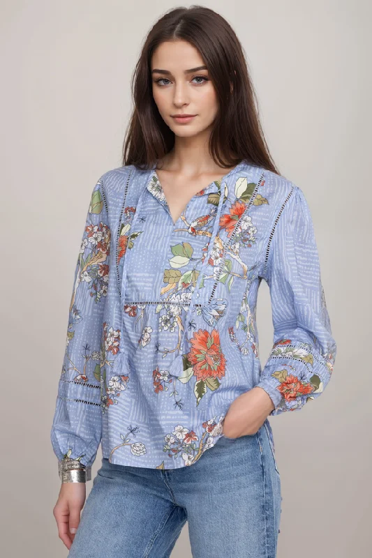 Take Advantage Johnny Was Mosaic Curved Hem Prairie Cotton Blouse R19824