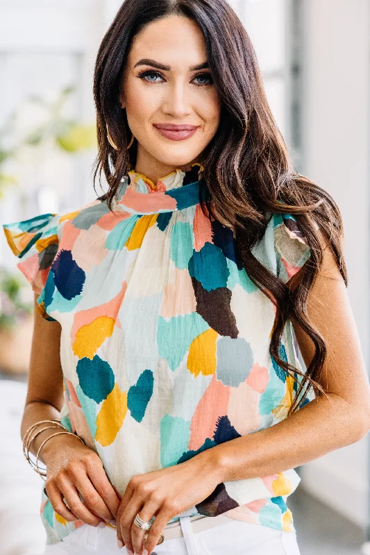 Early Access Best In Bold Mint Green Abstract Blouse