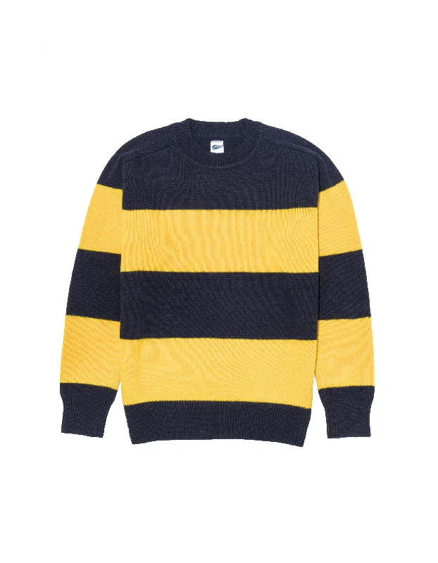 RUGBY STRIPE CREW NECK SWEATER - YELLOW/NAVY