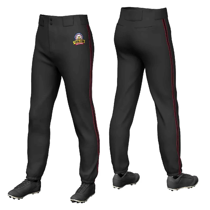 Custom Black Crimson Black-Crimson Classic Fit Stretch Practice Pull-up Baseball Pants