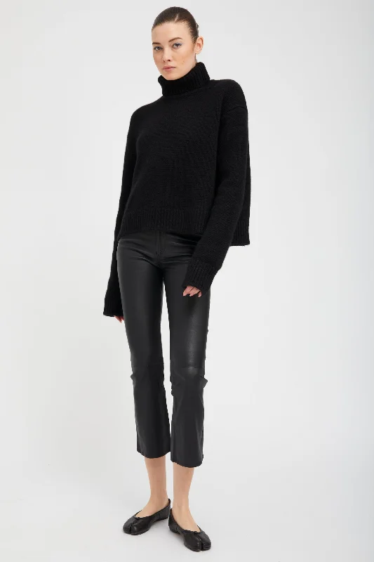 Savings Galore Black Leather 5 Pocket Crop Flare Pants