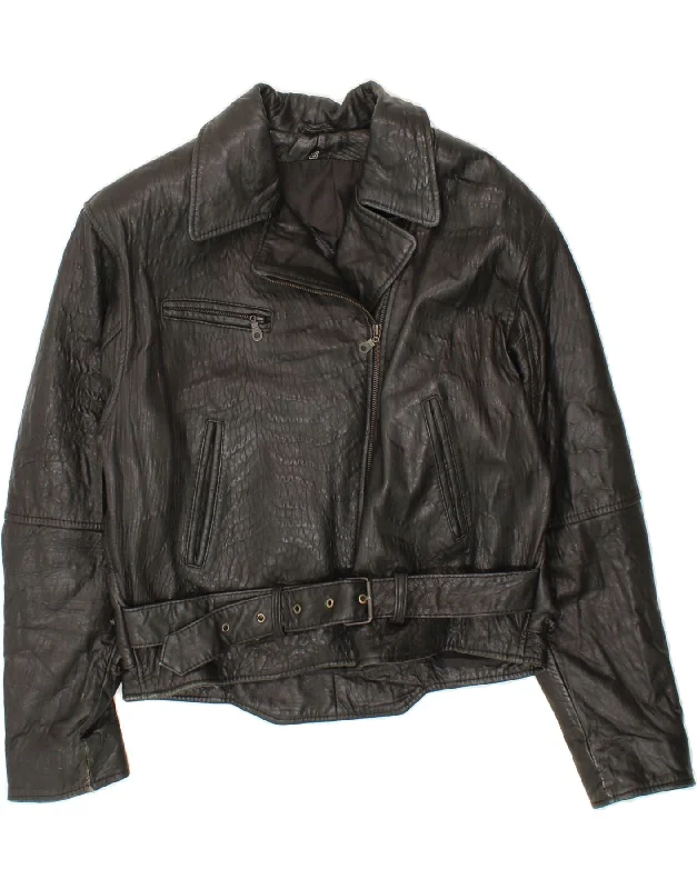 Time-Limited Offer VINTAGE Womens Leather Jacket IT 42 Medium Black Leather