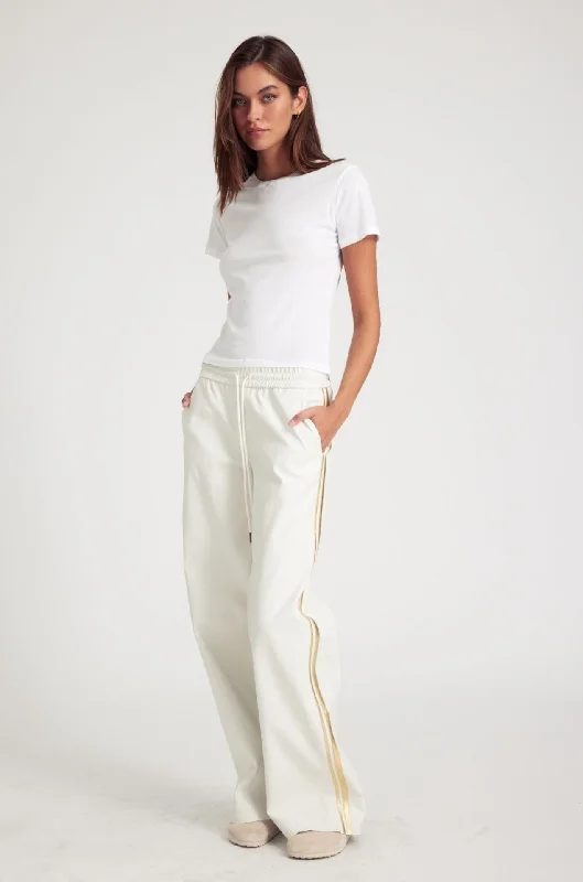 Hurry In White Leather Athletic Drawstring Pants