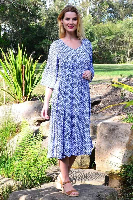 Amazing Deals Blue Moroccan Pattern Tunic Dress