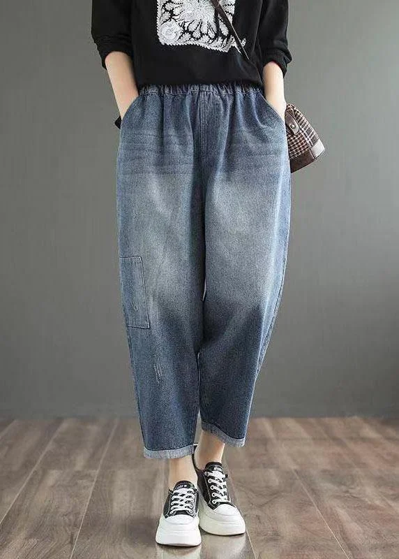 Daily Specials Fine Blue Elastic Waist Pockets Casual Harem Fall Denim Pants
