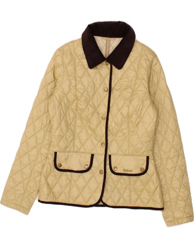 Weekend Bargains to Sizzle BARBOUR Womens Quilted Jacket UK 12 Medium Beige Polyamide