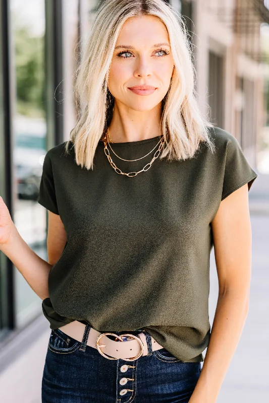 Super Discount Hello Beautiful Olive Green Cap Sleeve Top