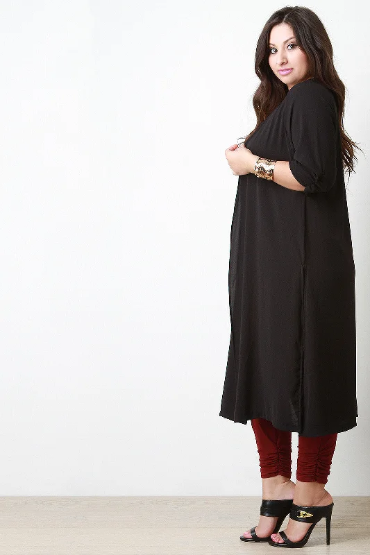Today’s Deal Half Sleeve Double Slit Open Front Duster