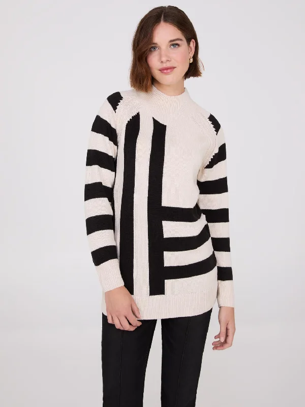 Shop Now Striped Mock Neck Raglan Sleeve Sweater