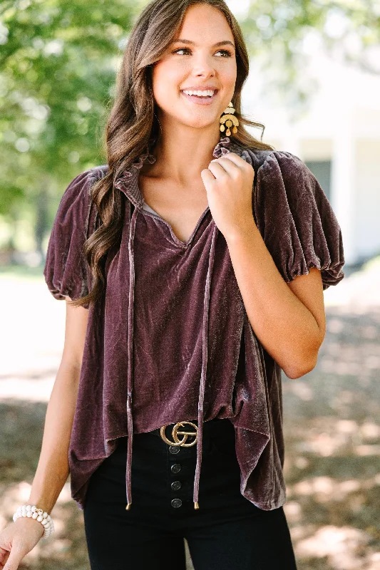 Weekend Deals That Dazzle Show Your Hand Mocha Brown Velvet Blouse