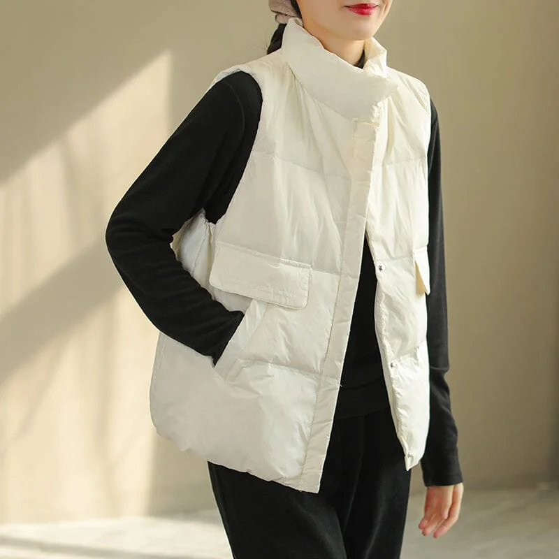 Discount Days Women Solid Color Minimalist Winter Loose Down Vest