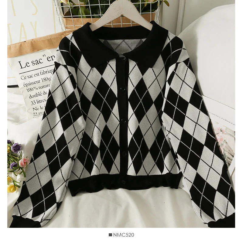Weekend Bargains to Savor Vintage Lapel single breasted cardigan long sleeve sweater women's autumn  1819