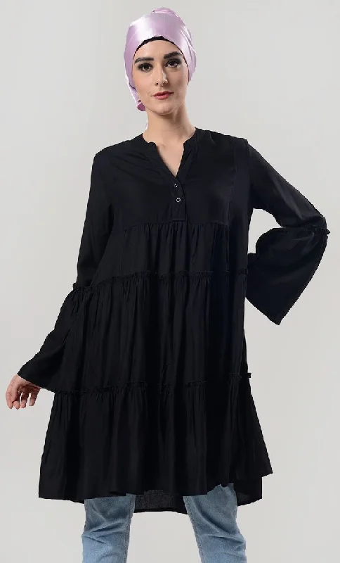 Epic Deals Tiered Black Everyday Wear Soft, Breathable Cool Tunic