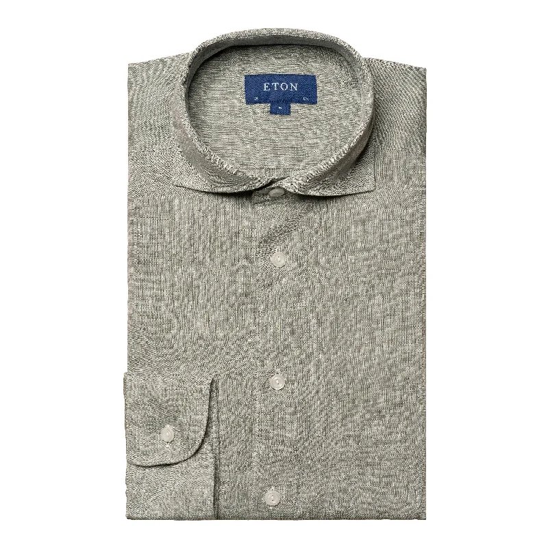 Mid Green Solid Linen Slim Fit Shirt - ETON