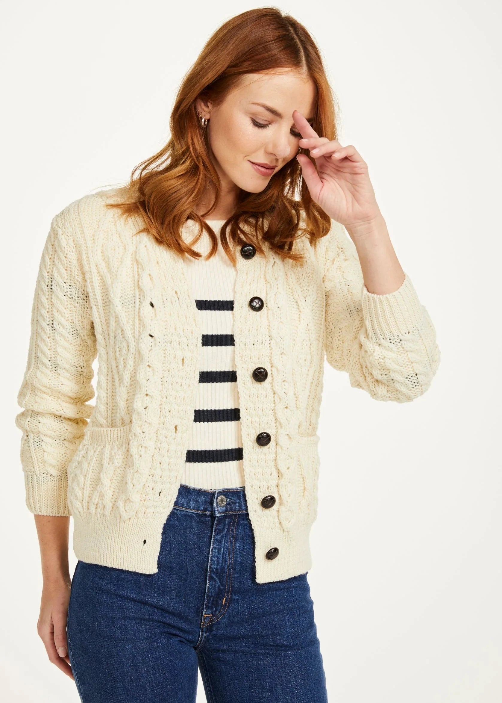Time-Limited Offer Inagh Ladies Aran Cardigan | Natural