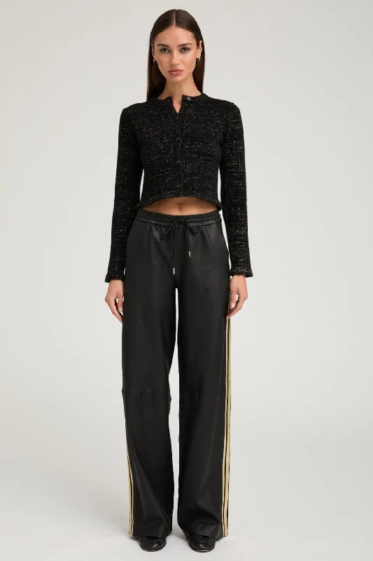 Sale Event Black & Gold Leather Baggy Athletic Pants