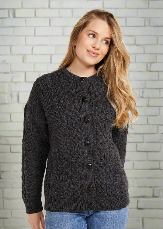 Amazing Deals Achill Island Ladies Aran Cardigan | Charcoal
