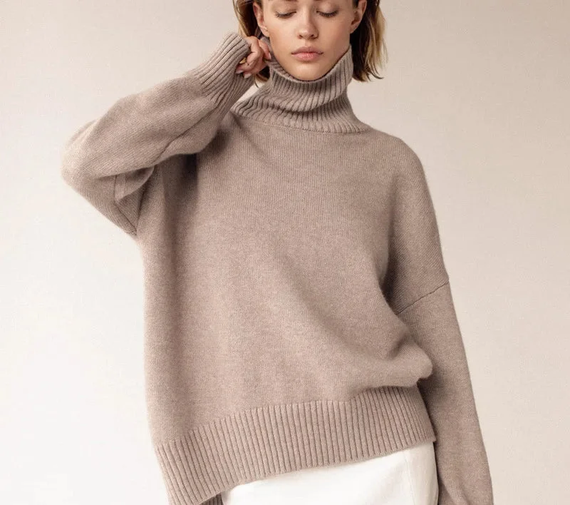 Weekend Shopping Bliss Turtleneck Long Sleeve Knit Pullover Autumn Winter Women's Clothing Trend Loose Lazy Sweater
