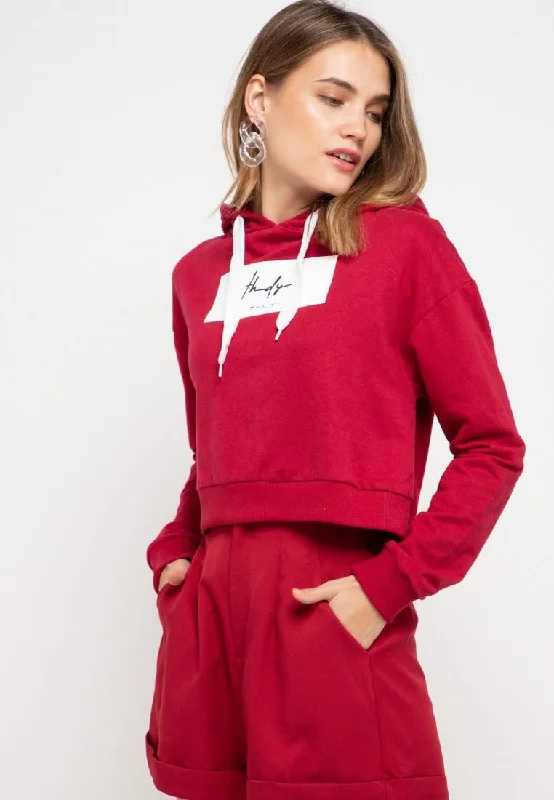 Weekend Bargains Galore LMP009 pbch crop hoodie thdy sign rectangle maroon