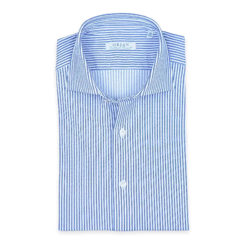 Blue Stripe Jersey Stretch Casual Shirt - Orian