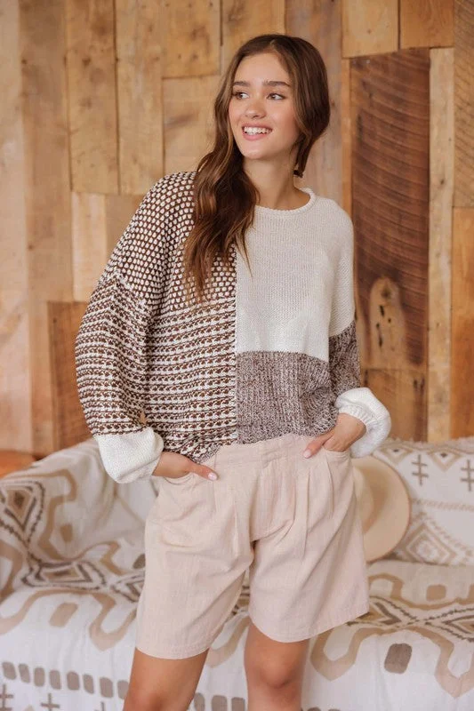 Major Deal BRENDA BACK TIE COLORBLOCK KNIT SWEATER