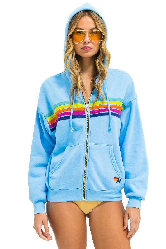 5 STRIPE RELAXED ZIP HOODIE - SKY // RAINBOW