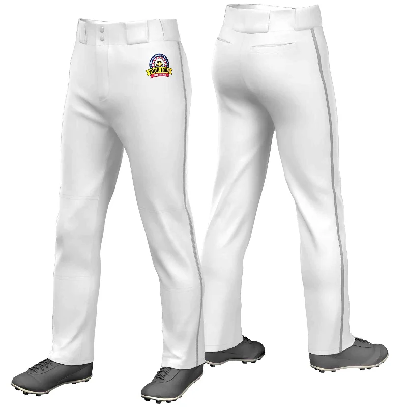 Custom White Gray Classic Fit Stretch Practice Loose-fit Baseball Pants