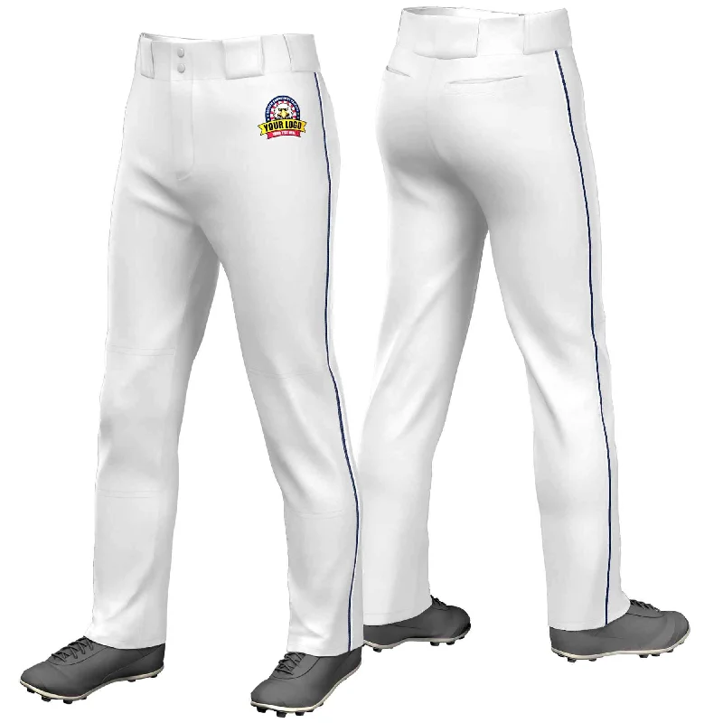 Custom White Navy-White Classic Fit Stretch Practice Loose-fit Baseball Pants