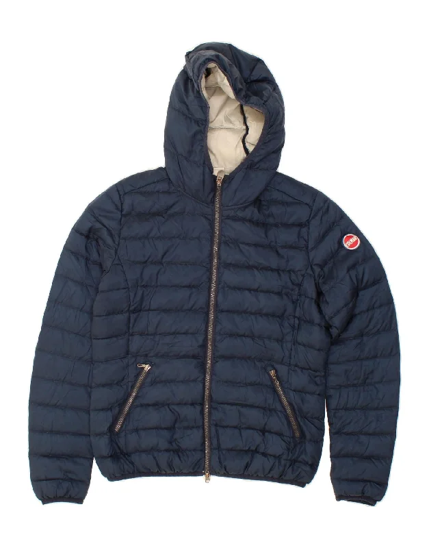 One-Day Only COLMAR Womens Hooded Padded Jacket IT 48 XL Navy Blue Polyester