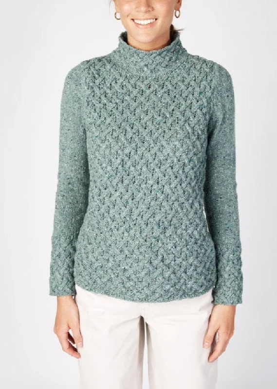 Half Price IrelandsEye Women's Trellis Aran Sweater | Ocean Mist
