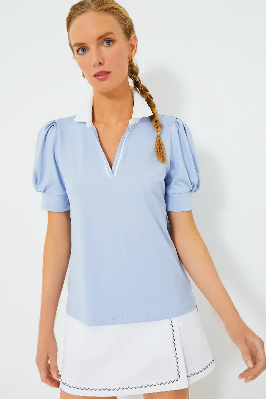 Doorbuster Deal Light Blue Puff Sleeve Caroline Polo