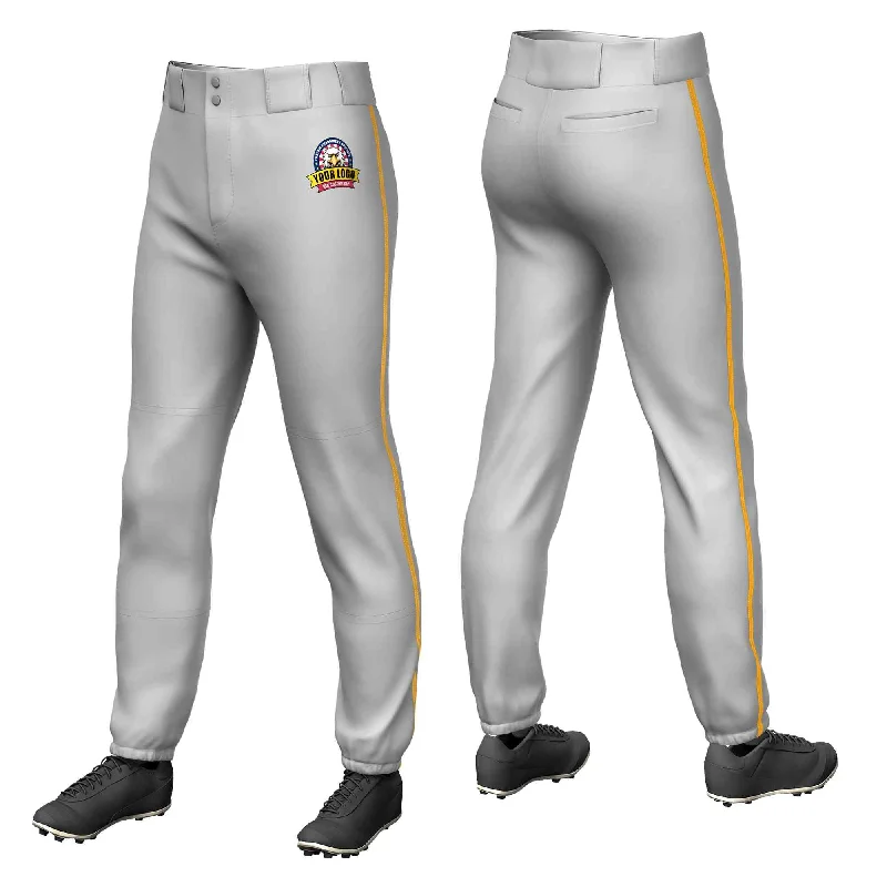 Custom Gray Old Gold Classic Fit Stretch Practice Pull-up Baseball Pants