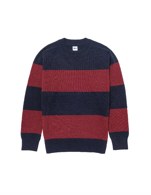 RUGBY STRIPE CREW NECK SWEATER - BURGUNDY/NAVY