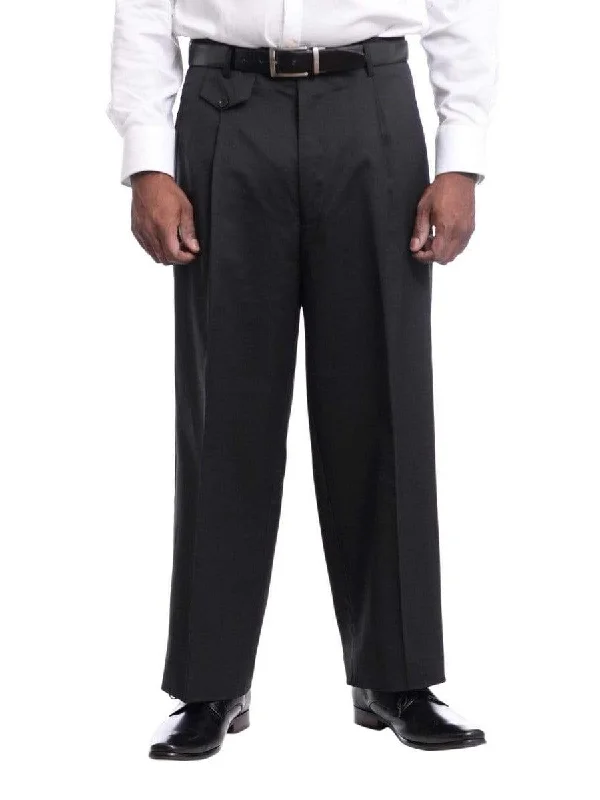 Mens Black Diamond Solid Black Wool Dress Pants