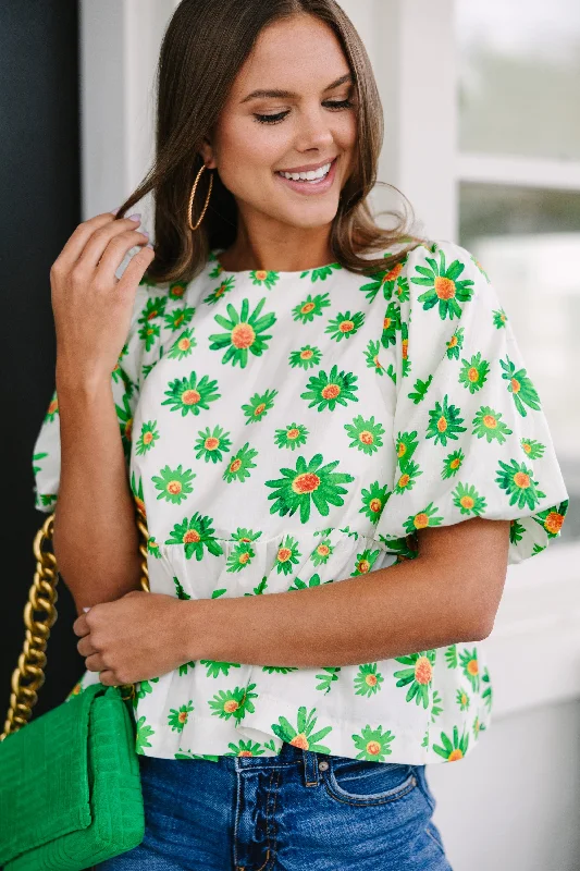 Act Fast Thinking Of You Green Daisy Floral Top