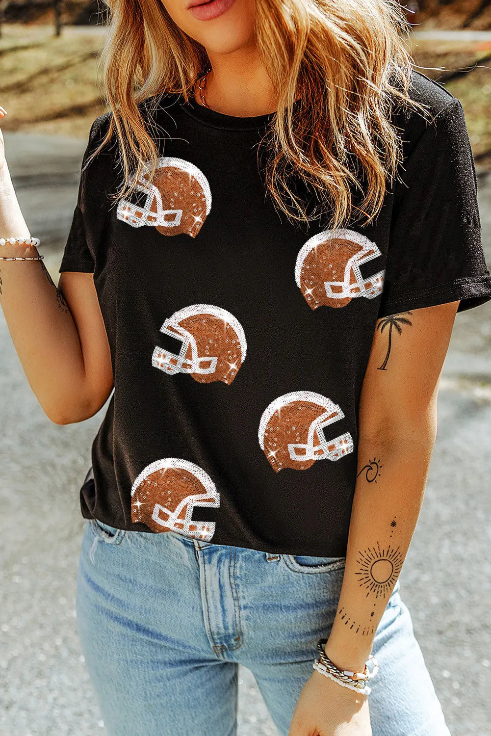 Low Prices Sequin Round Neck Short Sleeve T-Shirt