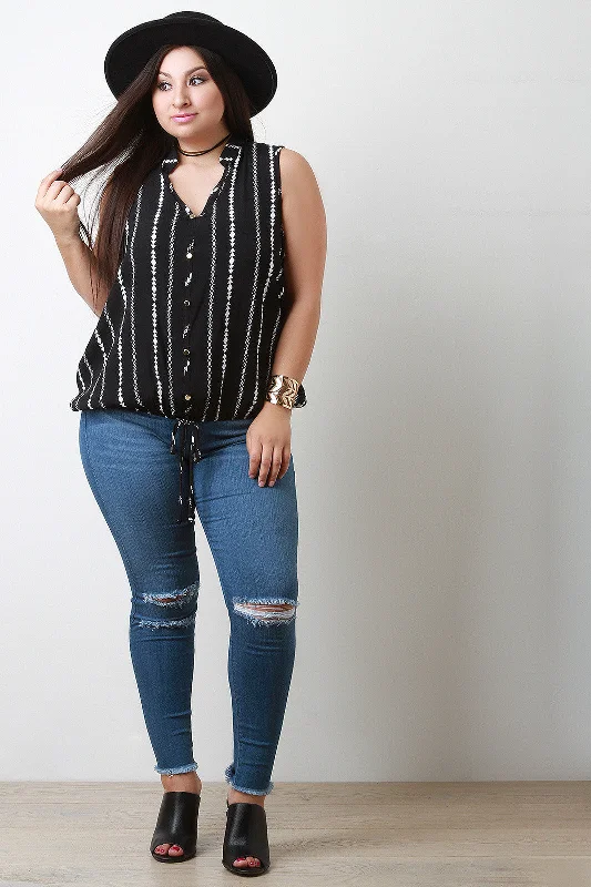Weekend Deals to Make You Happy Geo Print Semi Sheer Sleeveless Blouse Top