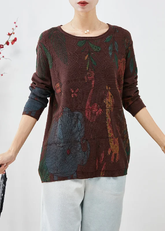 Seasonal Sale French Chocolate Oversized Animal Print Knit Sweaters Fall