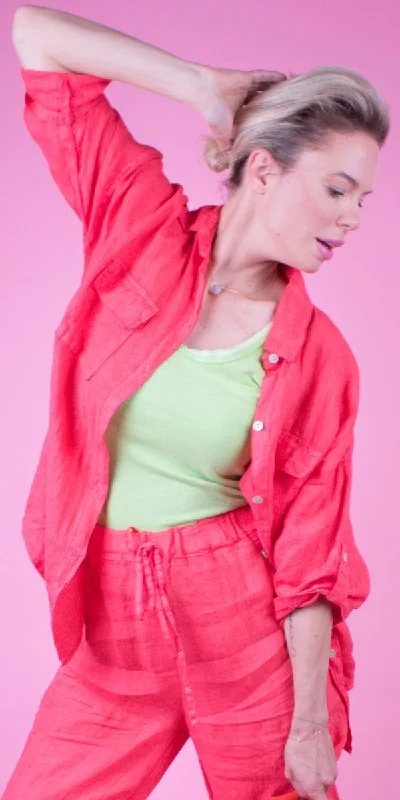 Price Fest Navi Linen Button Down Top