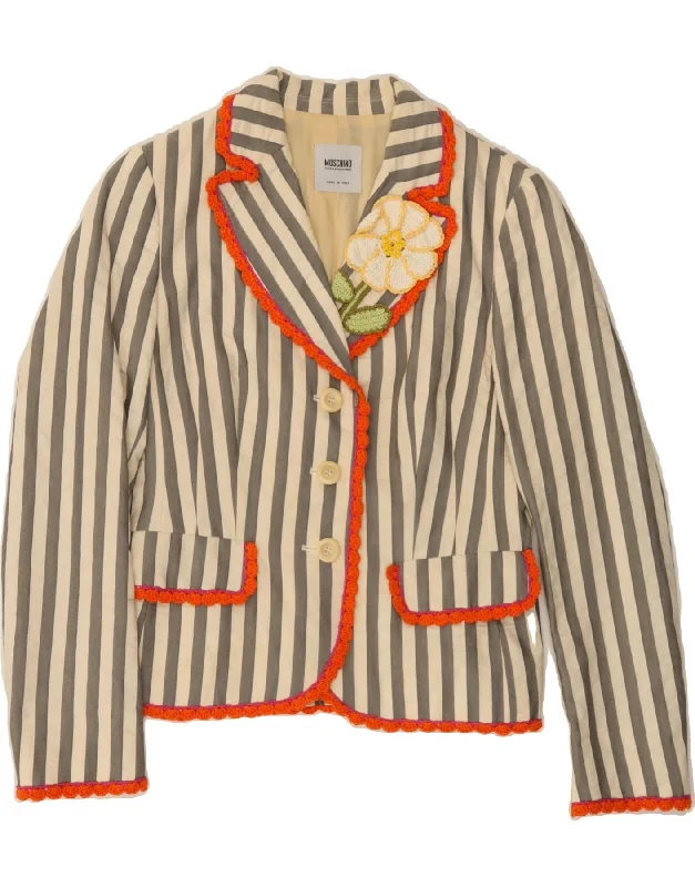 Top Pick MOSCHINO Womens 3 Button Blazer Jacket UK 10 Small Grey Striped Cotton