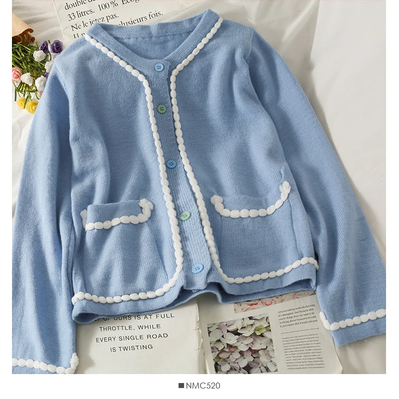 Deep Discounts Sweet little fresh stripe single breasted crew neck thin sweater  1810