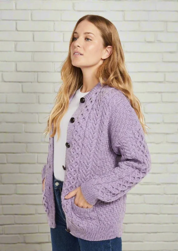 Weekend Specials to Celebrate Achill Island Ladies Aran Cardigan | Lavender