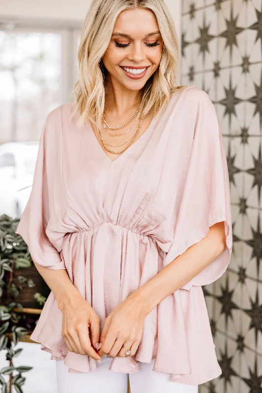 Now or Never Clear Skies Ahead Rose Pink Satin Blouse
