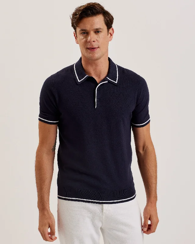 Dunow Ss Pointelle Diamond Polo Navy