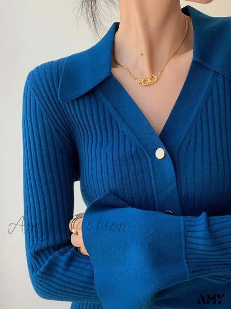 Weekend Savings Fiesta Vintage Luxury Knitted Cardigan Long Sleeve Tops Slim Polo Large Lapel Korean Fashion High Quality Sweater