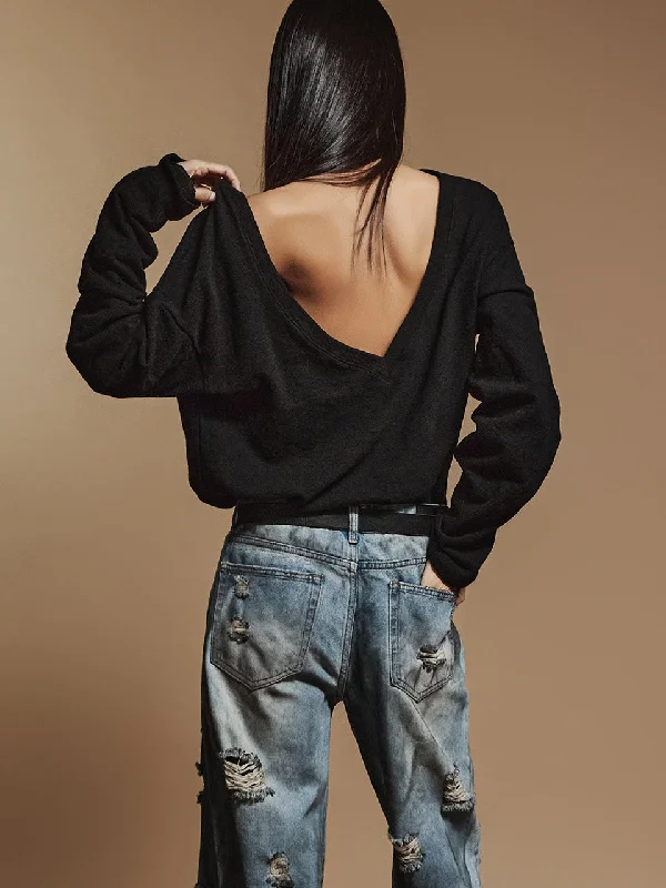 Lowest Price E3568 Back Slit Long Top