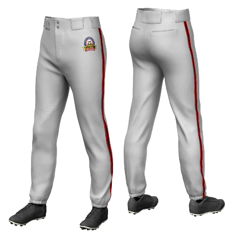 Custom Gray Red Black-Red Classic Fit Stretch Practice Pull-up Baseball Pants