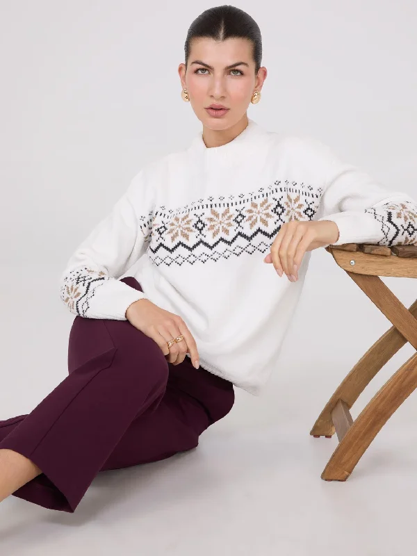 Weekend Bargains Await You Fair Isle Mock Neck Chenille Sweater