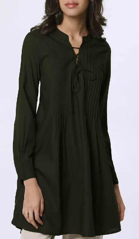 Weekend Discounts to Indulge In Naseem Pleated Mostly Cotton Tunic Dress - Black