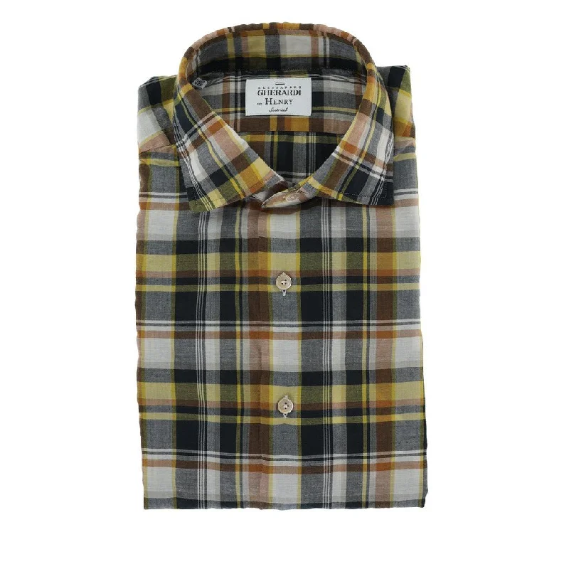 HENRY SARTORIAL X GHERARDI Check Cotton Mix Shirt BLACK YELLOW